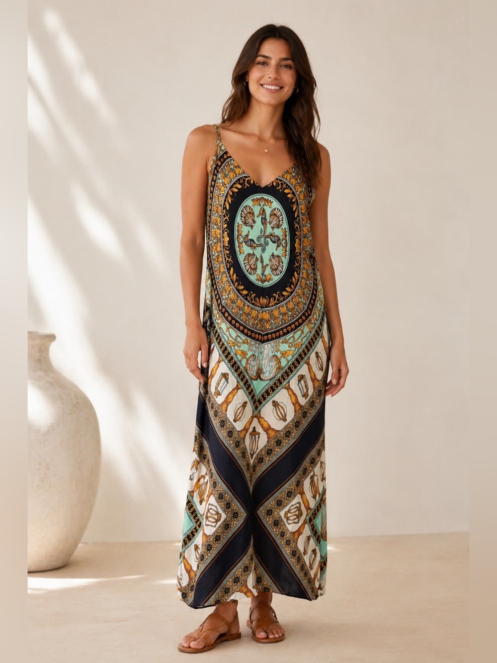 Hale Bob Silk Blend Slip Dress Seahorse Baroque Print Size M Like New